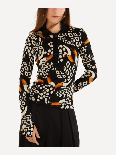 FARM RIO Black Tucanissimo Polo Knit Top