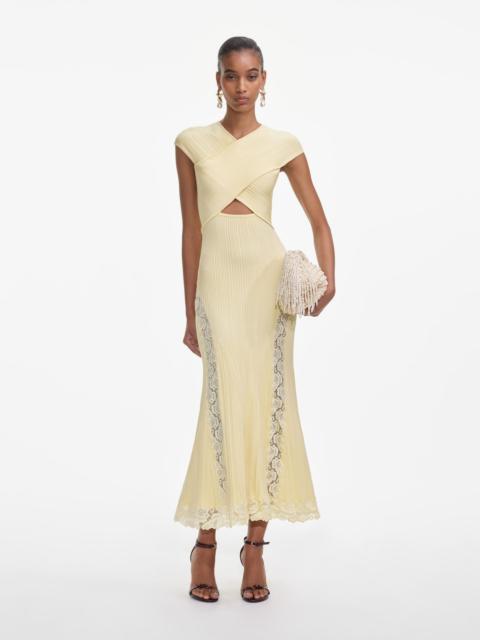 self-portrait Yellow Knit Lace Insert Midi Dress