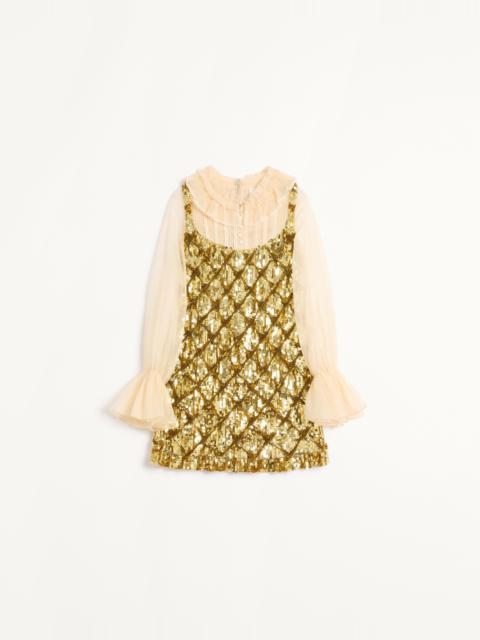 TULLE ILLUSIONE EMBROIDERED SHORT DRESS