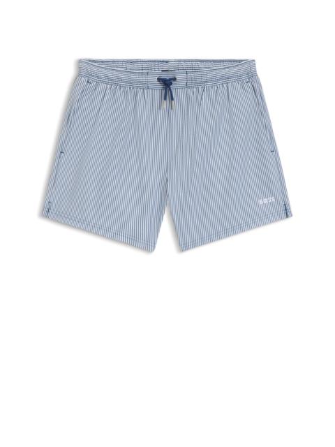 BOSS EMBROIDERED-LOGO SWIM SHORTS IN STRIPED SEERSUCKER