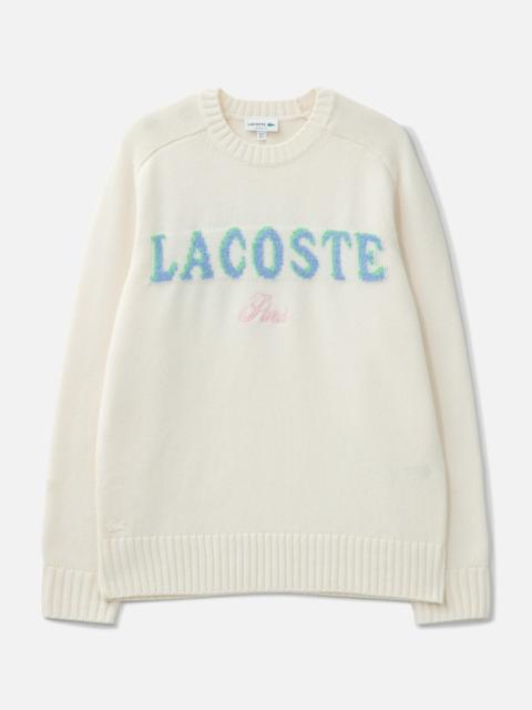 LACOSTE INTARSIA BRANDED WOOL SWEATER
