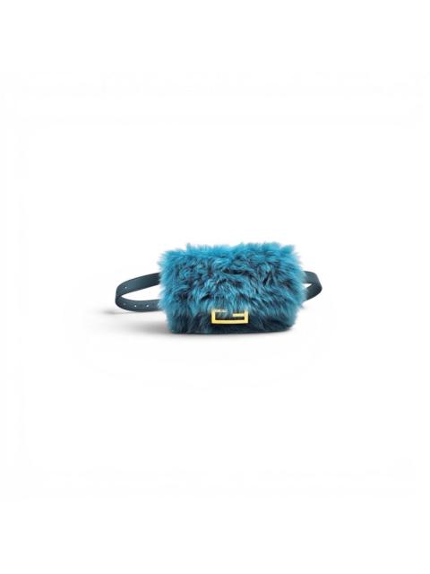 FENDI Baguette Waist Bag Fanny Pack Shearling Fur and Leather Blue