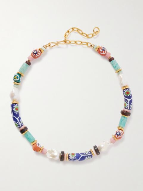 LIZZIE FORTUNATO Souvenir Gold-plated, Multi-stone And Bone Beaded Necklace