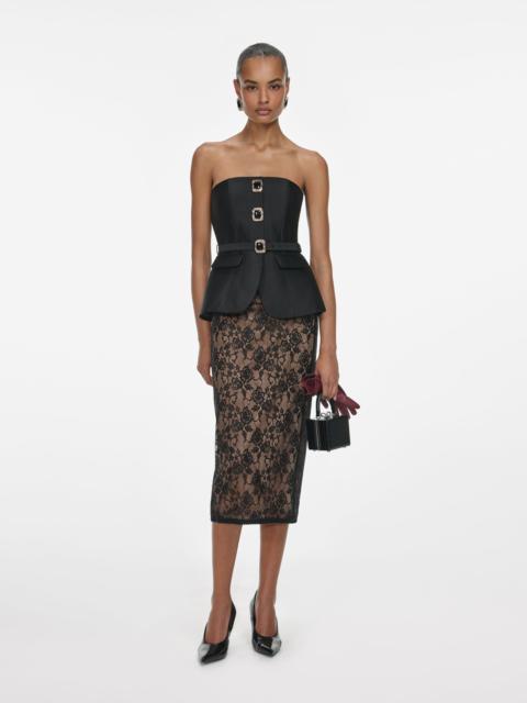 self-portrait Black Floral Lace Midi Skirt