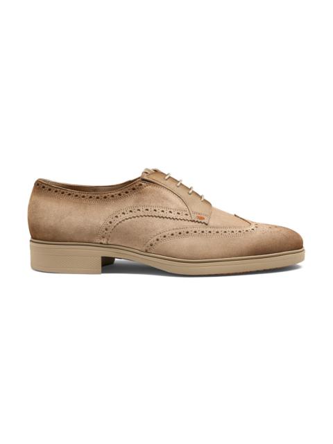 Santoni Men's beige suede Easy brogue lace-up