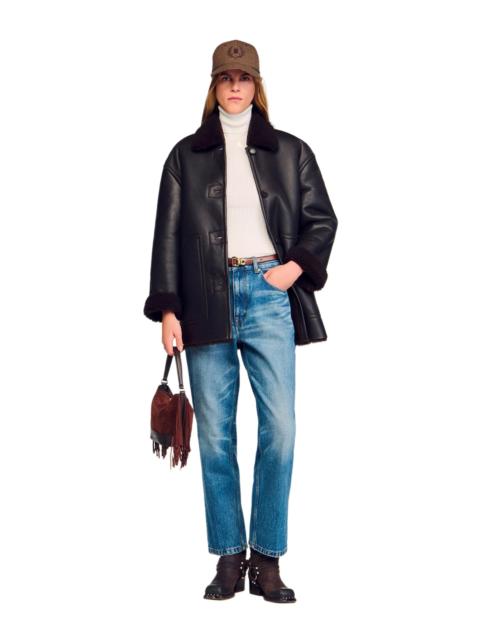 Sandro SANDRO Shearling coat in Black Brown at Nordstrom