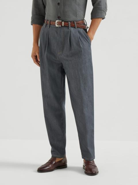 Brunello Cucinelli Comfort grayscale denim iconic fit five-pocket trousers with double pleats