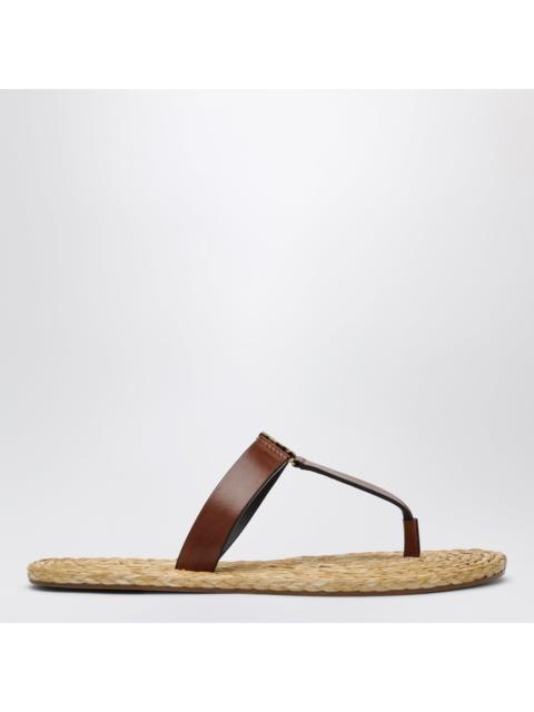 SAINT LAURENT Saint Laurent Babylone Leather Thong Slippers In Burnt Brown Women