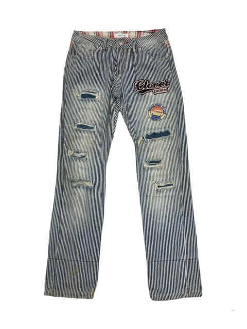 Vintage - Hickory Stripe Patched Distressed Denim