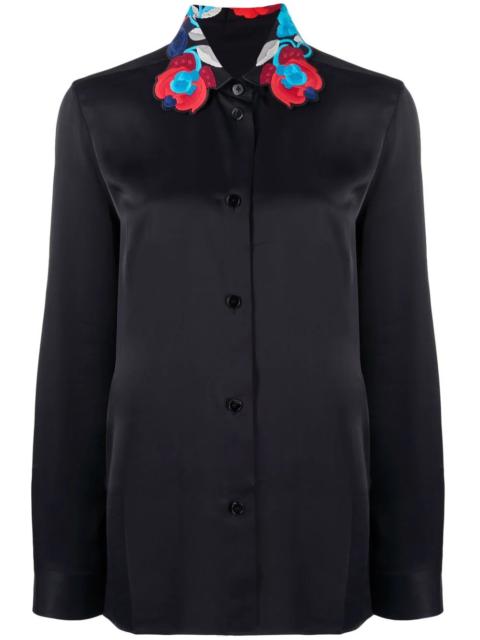 Jil Sander floral-embroidered collar satin shirt