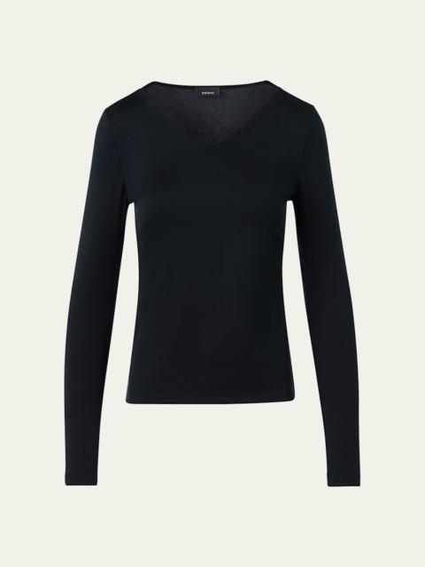 AKRIS V-Neck Jersey Long-Sleeve T-Shirt