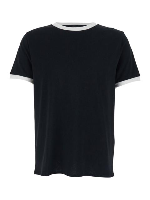 A.P.C. A.P.C. Men Black Crew Neck T-Shirt With Contrasting Details On The Neck And Sleeves In Cotton And Li