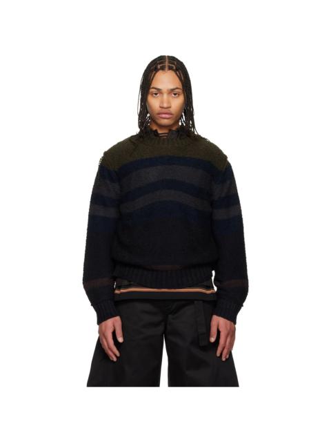 sacai Navy Horizontal Stripe Knit Pullover Sweater