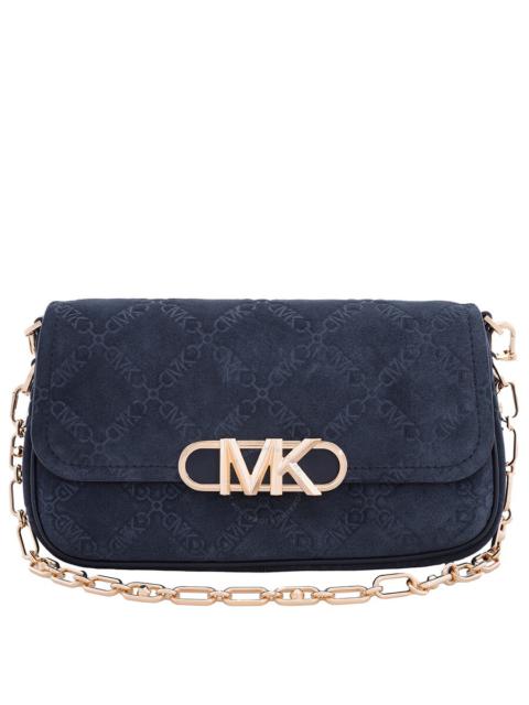 Other Designers Michael Kors Parker Empire Logo Embossed Suede Shoulder Bag