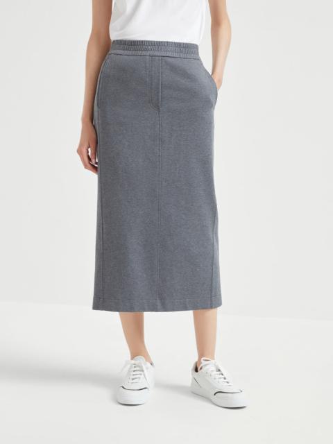 Brunello Cucinelli Stretch cotton lightweight French terry midi track skirt