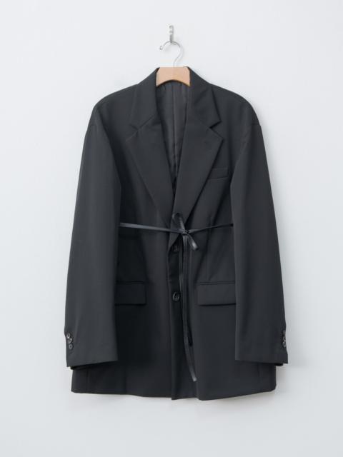 ssstein Oversized Single Breasted Long Jacket with Leather Tie - Black