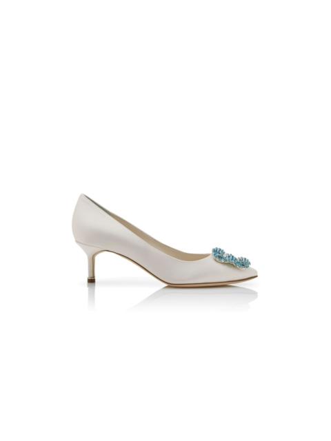 Manolo Blahnik White Satin Jewel Buckle Pumps
