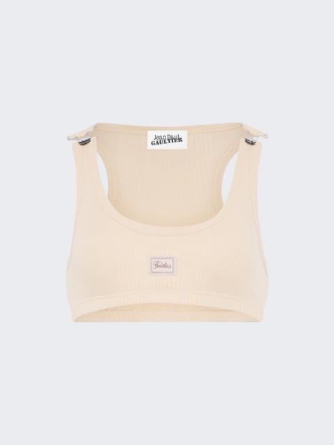 Jean Paul Gaultier Ribbed Cotton Bra With Overall Buckles Nude