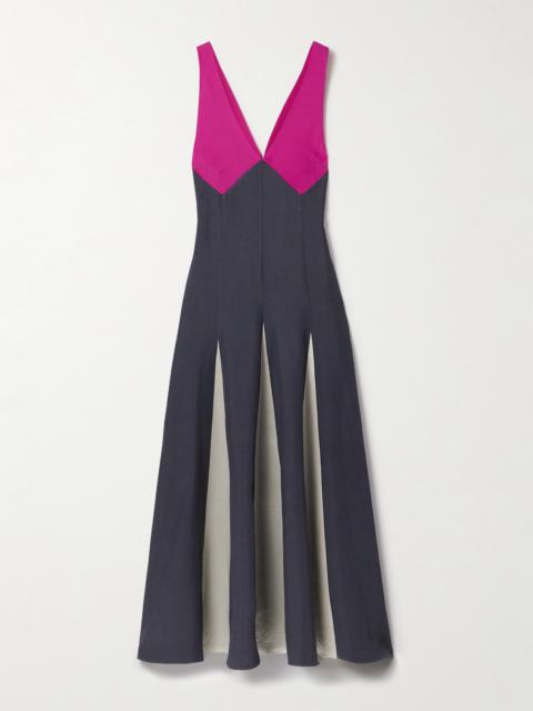 MARIA McMANUS Paneled Twill, Crepe De Chine And Satin Maxi Dress