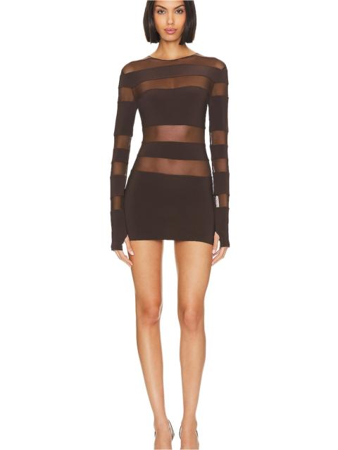 NORMA KAMALI Spliced Long Sleeve Pickleball Dress in Chocolate Mesh