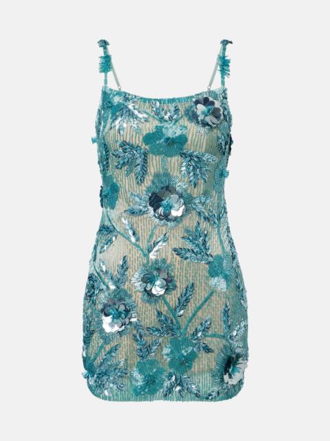RACHEL GILBERT Pierre beaded floral-appliqué minidress