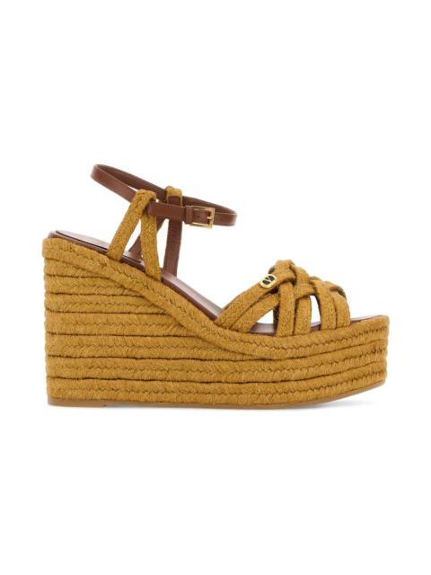 Valentino Mustard Raffia Vlogo Signature Wedges