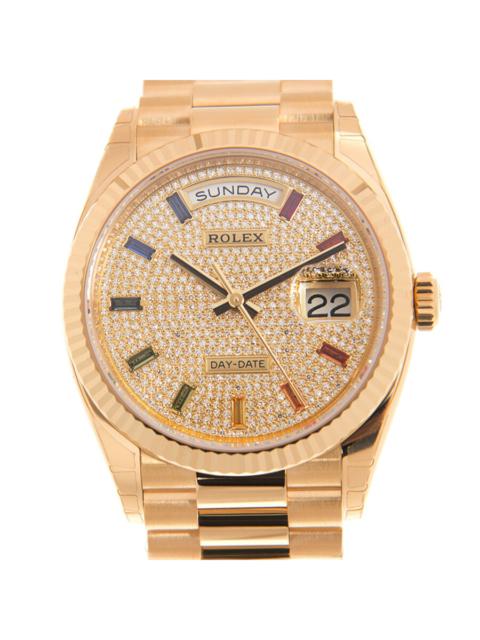 ROLEX Rolex Day-Date President Yellow Gold Paved-Rainbow Automatic Chronometer Diamond Ladies Watch 128238