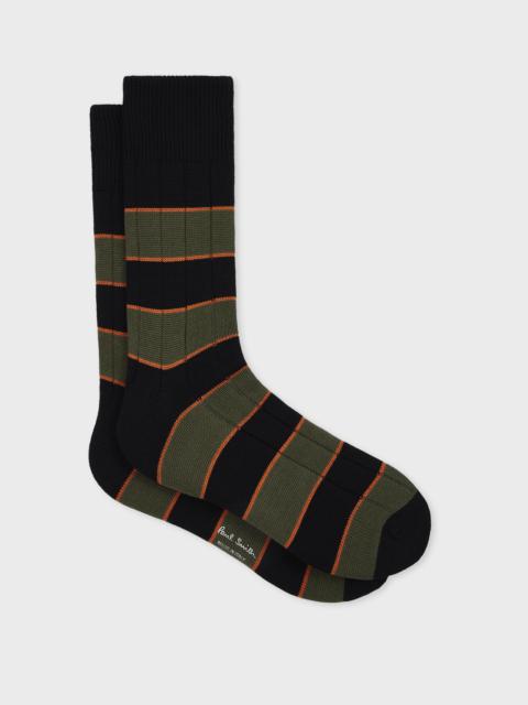 Paul Smith Black and Khaki Cotton-Blend Rib Socks