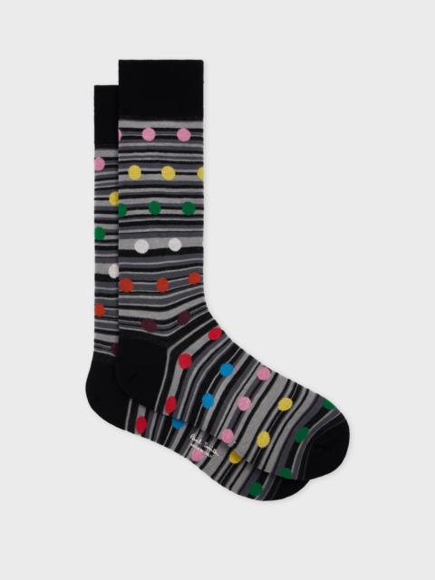 Paul Smith Black Tonal Stripe and Multicolour Polka Dot Socks