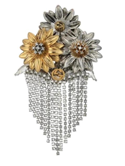 GUCCI Crystal Flower Fringe Brooch