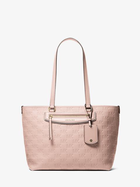 MICHAEL KORS Jet Set Travel Medium Logo Embossed Leather Tote Bag