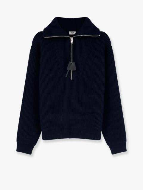 CELINE Celine Ribbed Wool and Cashmere Sweater Blue