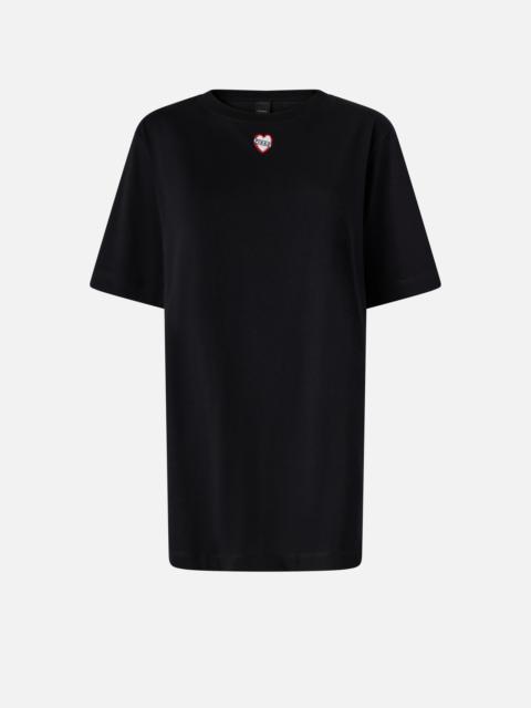 PINKO OVERSIZED LONG T-SHIRT WITH PRINT AND EMBROIDERY