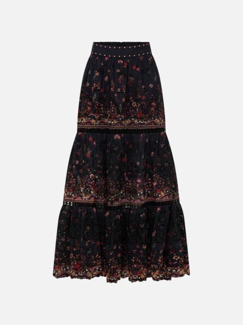 CAMILLA HIGH WAISTED EMBROIDERED TIERED SKIRT