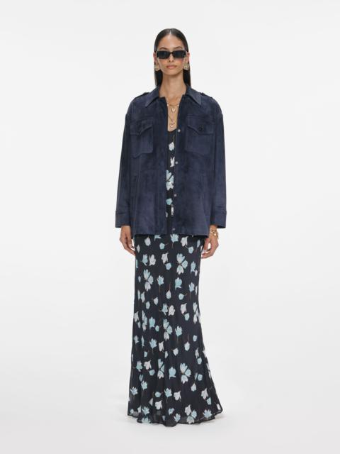 self-portrait Navy Suede Oversized Jacket