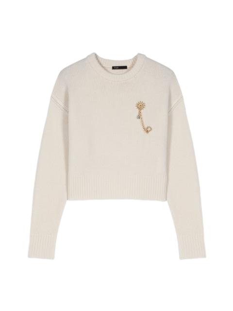 maje maje Sweater with floral brooch in Ecru at Nordstrom