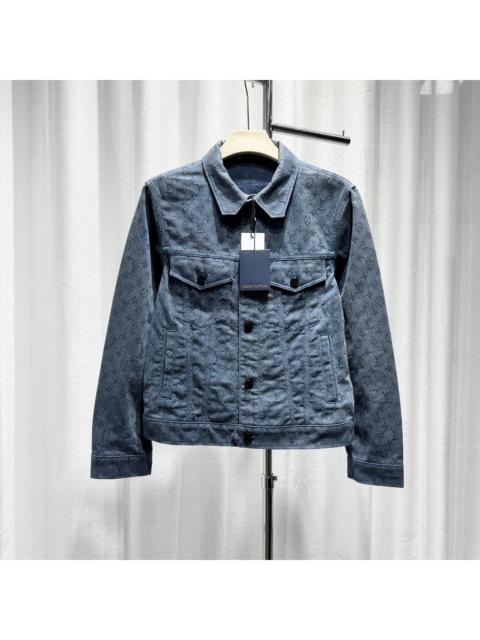 Louis Vuitton Louis Vuitton Denim Monogram All-Over Print Button-Front Washed Distressed Blue Jacket