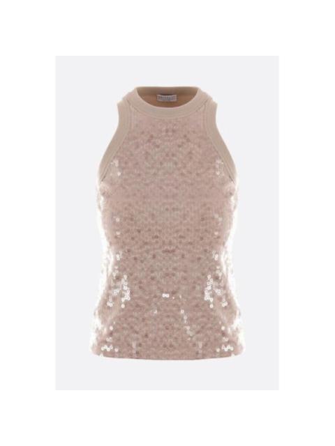 Brunello Cucinelli Brunello Cucinelli Wolight Beige Sequin Tank Shirt