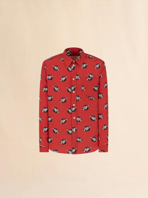 Marni ORANGE VISCOSE SHIRT WITH WOLVES PRINT