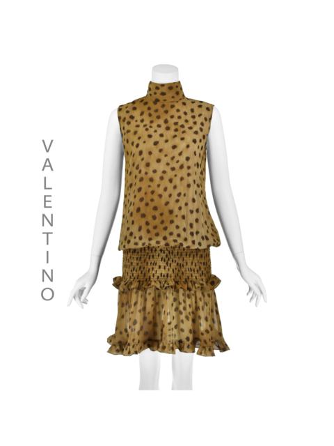 Vintage Silk Crepe Leopard Print Mini Dress w Smocked Hips