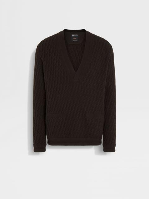 ZEGNA DARK BROWN OASI CASHMERE V-NECK