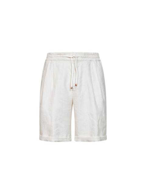 Brunello Cucinelli Brunello Cucinelli Men Ivory Linen Gabardine Bermuda Shorts<Br/>