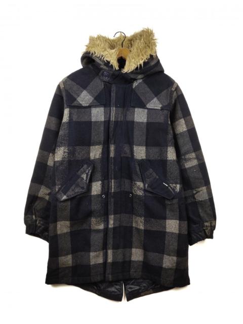 Other Designers Japanese Brand - Vintage Japan Wool Checkered Fur Heavy Parka Jacket