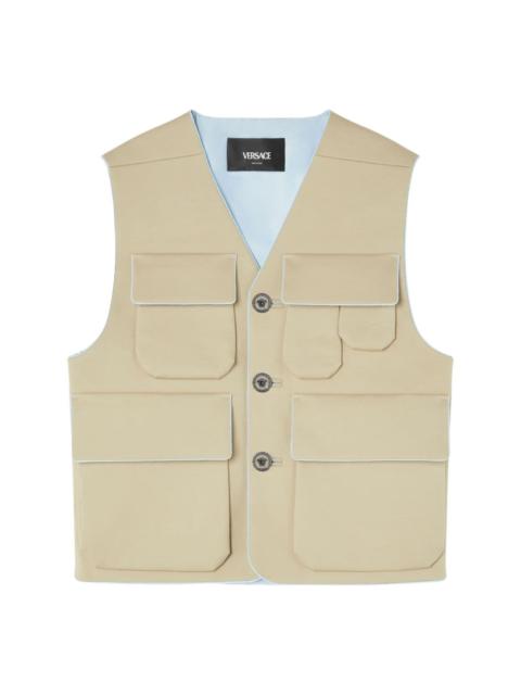 flap-pocket V-neck vest