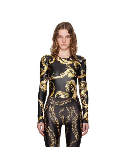 VERSACE JEANS COUTURE Black & Gold Chromo Couture Bodysuit