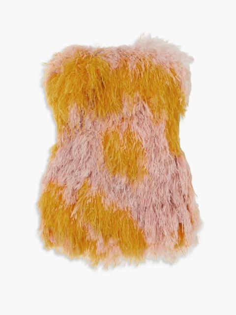 Other Designers Strapless feather-embellished silk-satin mini dress