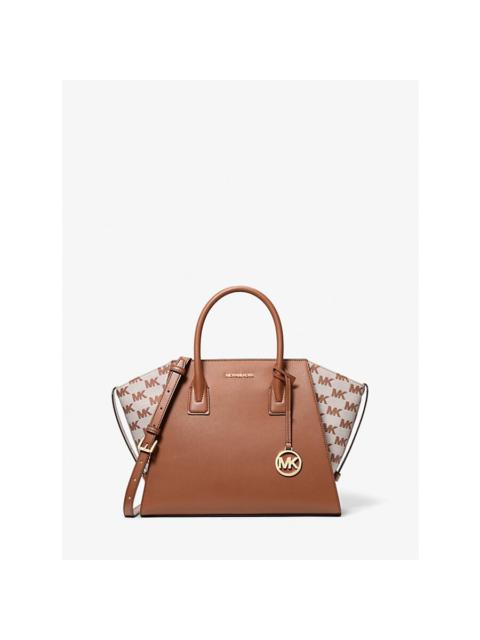 Other Designers Michael Kors Avril Large Leather And Logo Jacquard Satchel