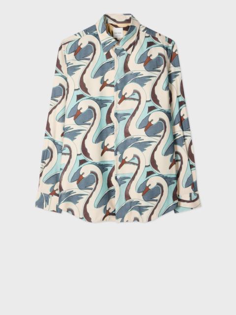 Paul Smith Blue 'Swan' Print Viscose-Blend Shirt