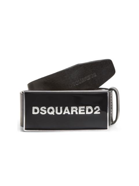 logo-plaque leather belt