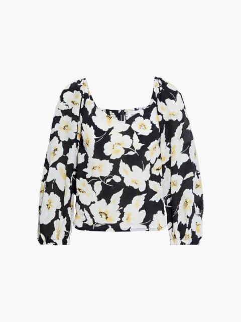 ba&sh Fancy shirred floral-print crepe de chine top